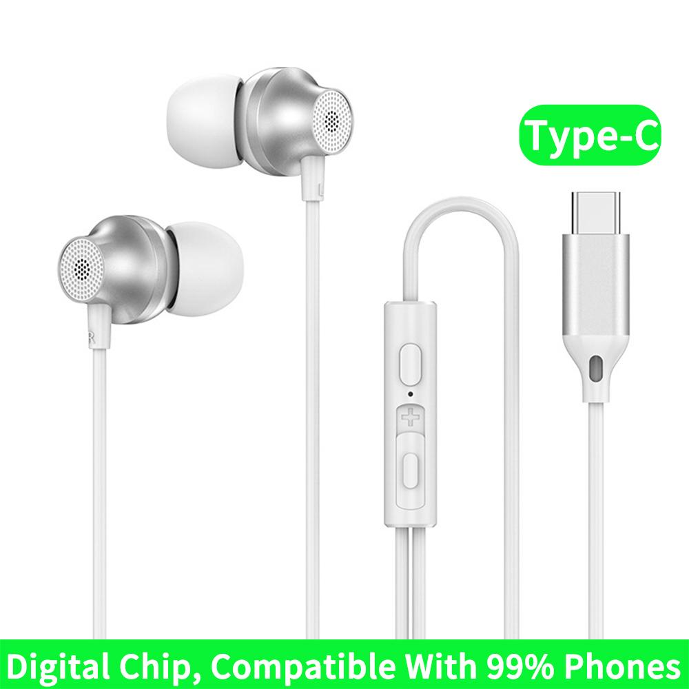 

Дротові навушники з цифровим чіпом 3,5 мм AUX/Тип C 9D HiFi Surround Heavy Bass In-Ear Headsets For Samsung Huawei Xiaomi OPPO iPad PC Type-C White