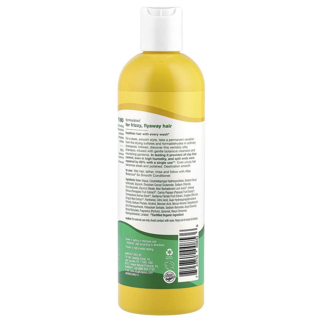 Alba Botanica So Smooth Shampoo, for Frizzy and Difficult-to-manage Hair, Gardenia, 12 Fl Oz (355 Ml)