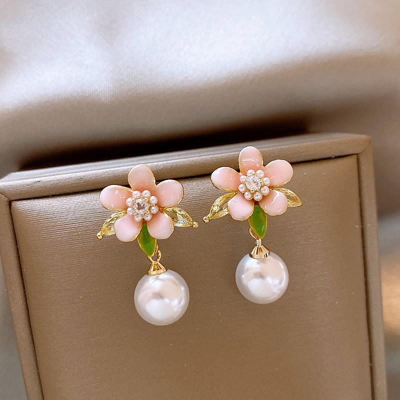 

Серьги-подвески с цветком из жемчуга в виде капли масла, серьги в стиле ретро с темпераментом, нишевые серьги, серьги класса люкс, женские