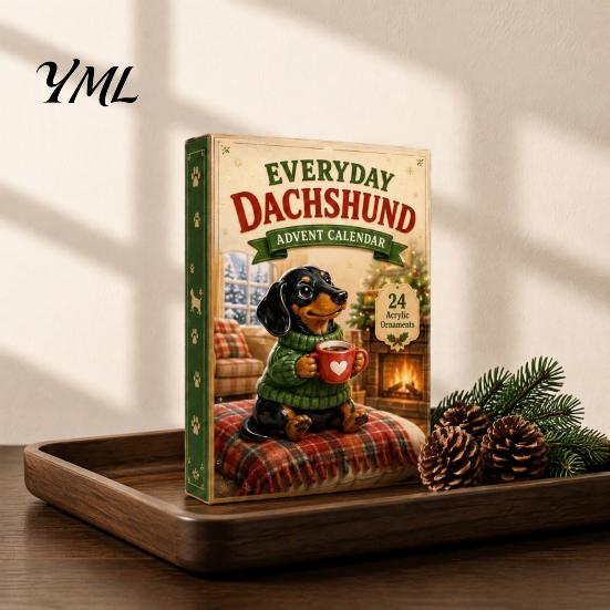 Family Fun Christmas Activity Cat Dachshund Advent Calendar, 24-Day Countdown Acrylic Ornament for Tree Hanging Supplies Decoration Cute Cat/Dachshund