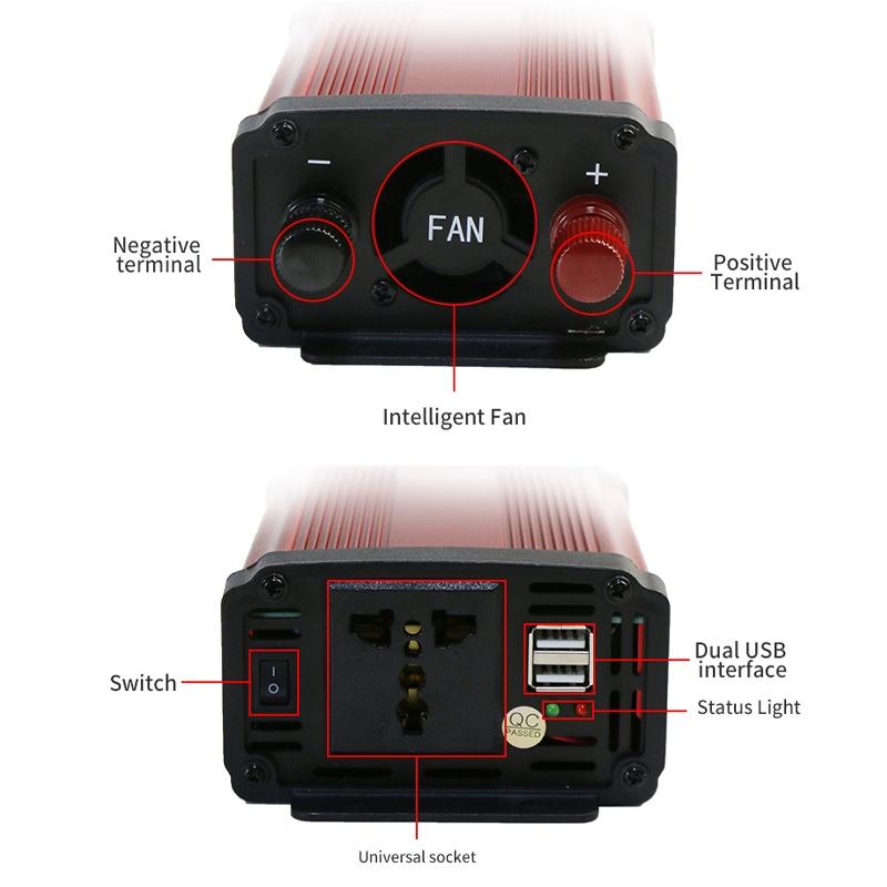 4000W 5000W 6000W DC 12V/24V To AC 110V/220V Modified Sine Wave Voltage Transformer Converter Adapter 2 USB Car Power Inverter