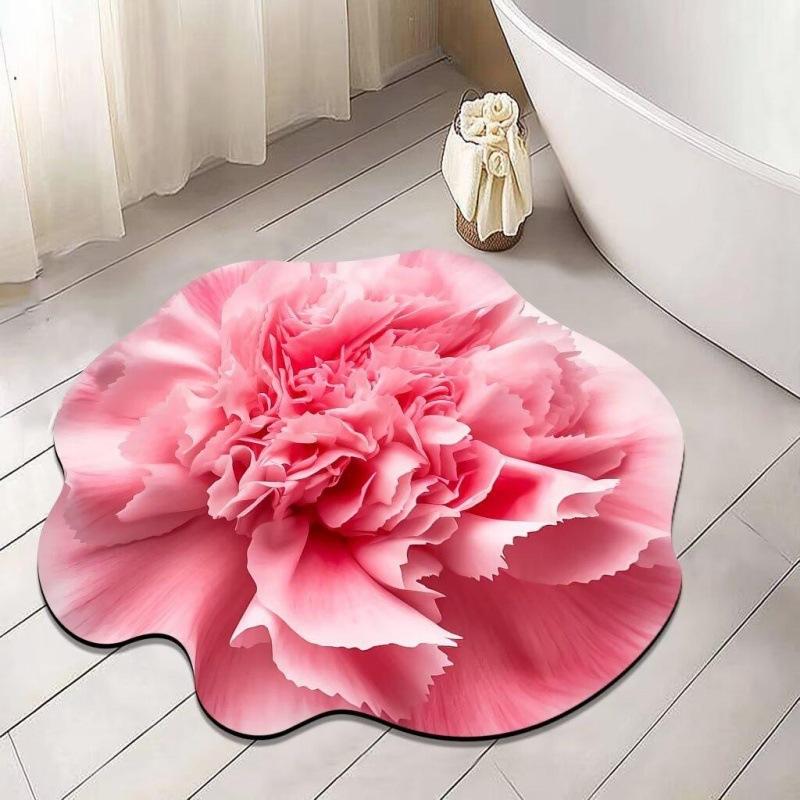 3D Floral Carpet Irregular Shaped Floor Mat for Kitchen Bathroom Bathroom Door Non Slip Mat