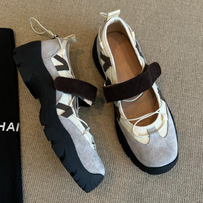

Soft leather retro thick-soled shallow-mouth Velcro Mary Jane shoes women s niche handmade sports and leisure temperament versatile single shoes 40