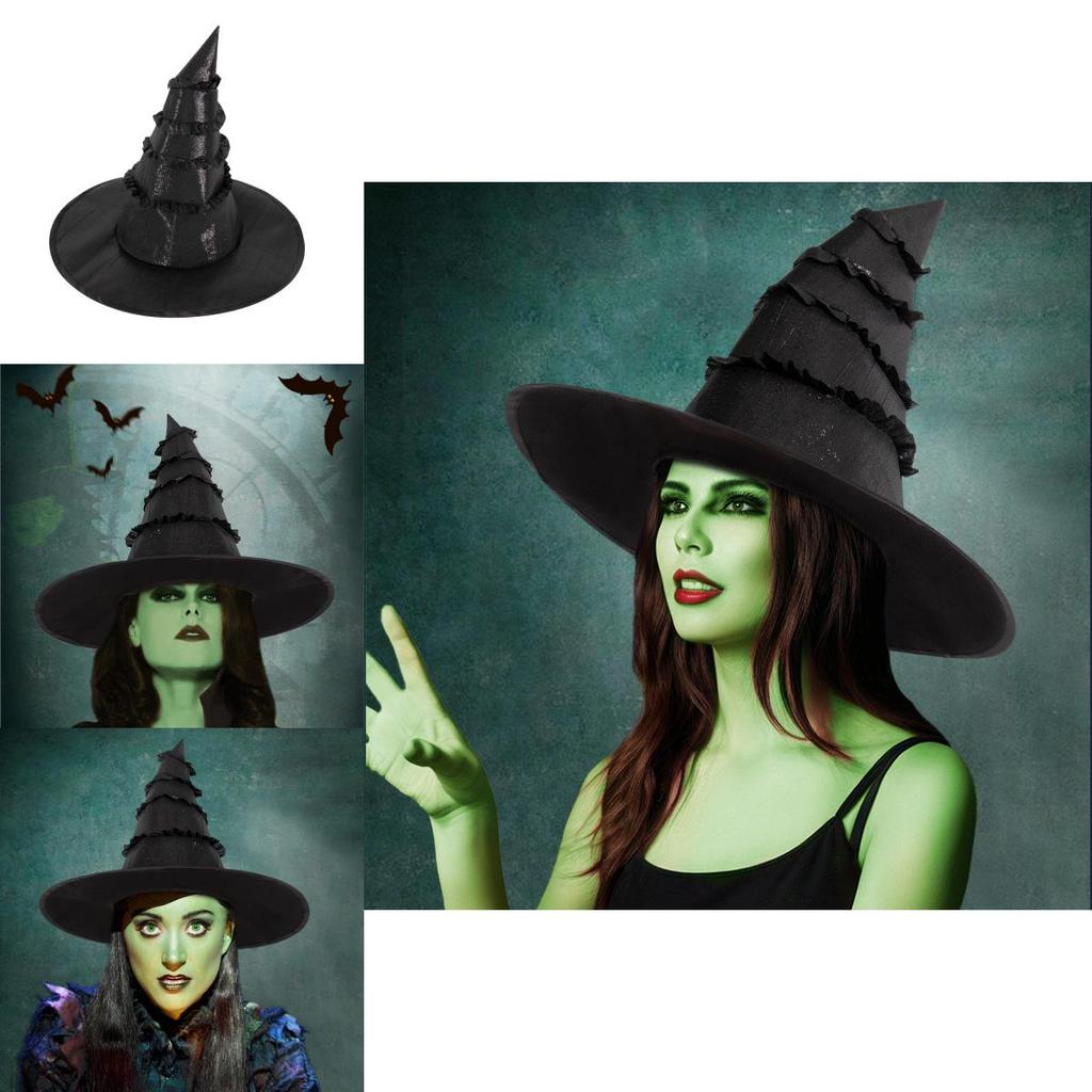 Witch Costume Hat With Ruffled Lace For Halloween Cosplay And Parties