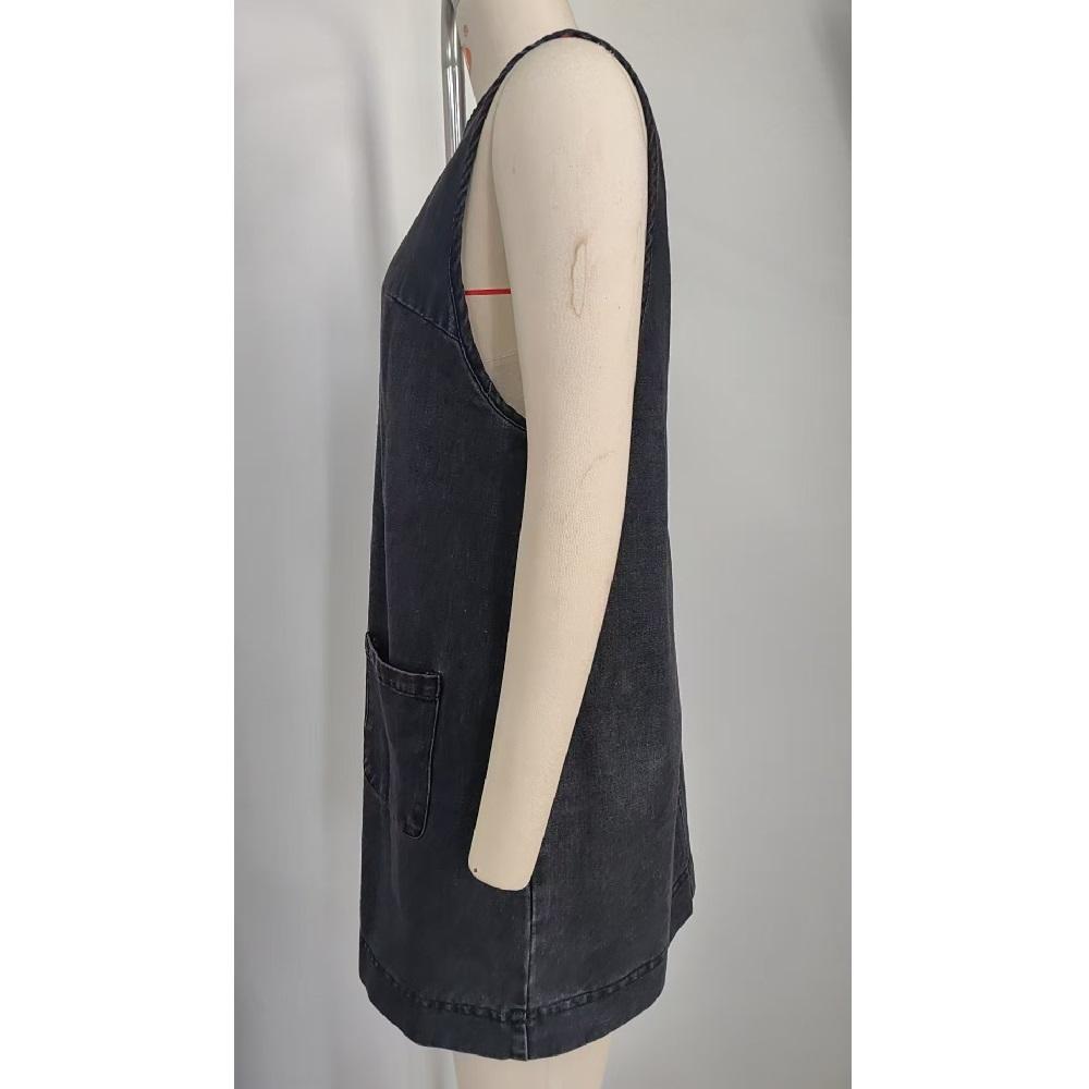Gilets Robes en Jean Denim pour Femmes Sans Manches Épaules Dénudées Dos Nu Décontracté Robe Débardeur Avec Poches