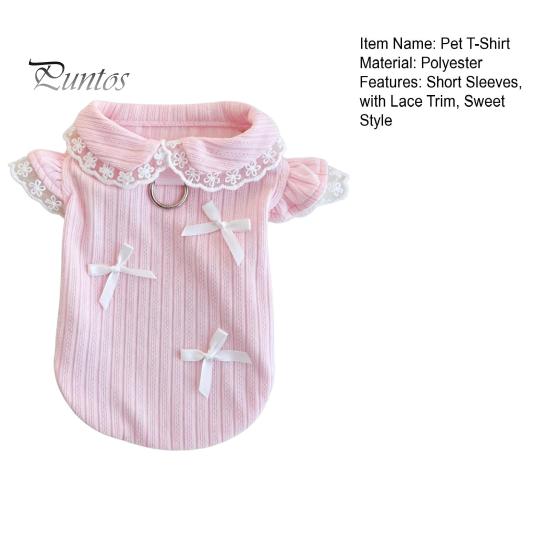 No Harness Needed Dog Wear Cute Girl T-Shirt, Sweet Lace Trim Pet Shirt with Bowknots, Collar Short Flying Sleeves, Summer Female Outfit for