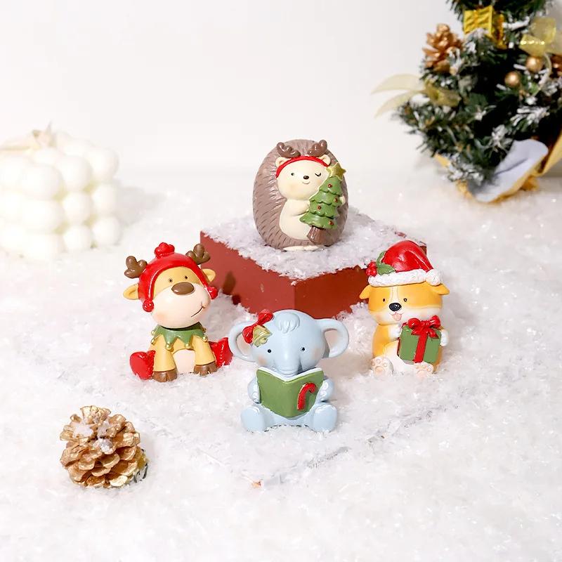 Weihnachtsdekoration Figuren Cartoon Corgi Elch Igel Niedliche Miniatur-Ornamente für Schreibtisch Party Festival Heimdeko
