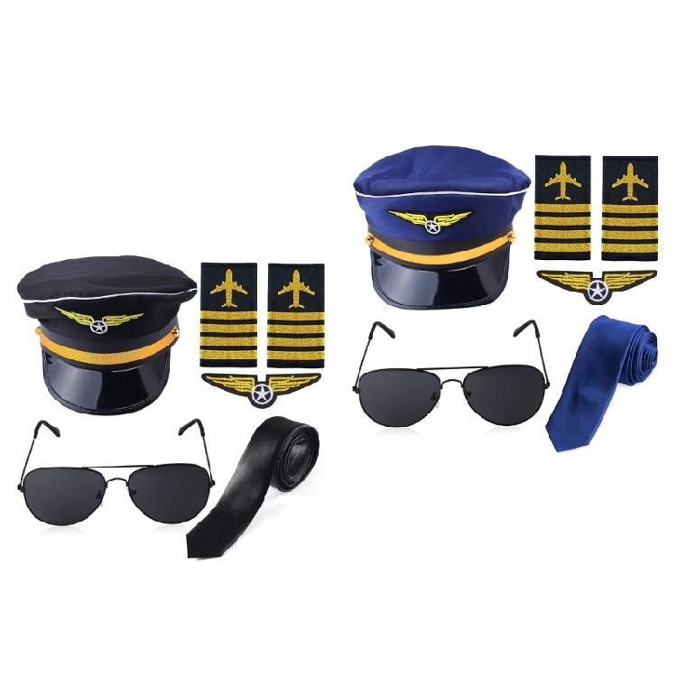 Captain Costume Accessories Captain Hat Uniform Epaulets Embroidered Applique Glasses Neck Tie for Men Cosplay