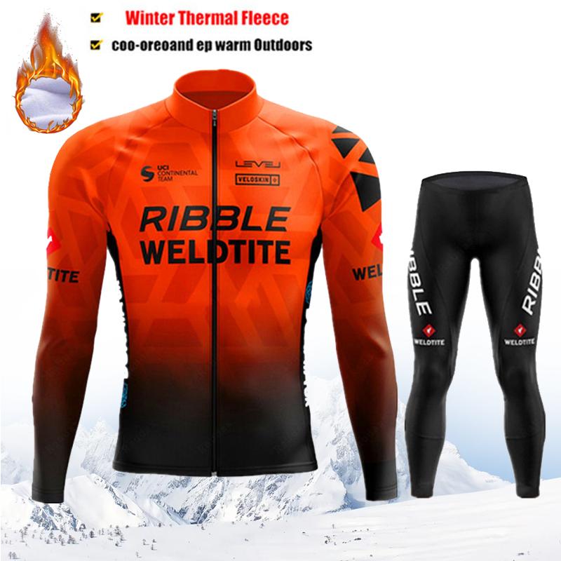 2025 Pro Team Winter Cycling Jerseys Set Yellow Long Sleeve Thermal Fleece Bicycle Clothing Keep Warm Bike Wear Suit Sportswear