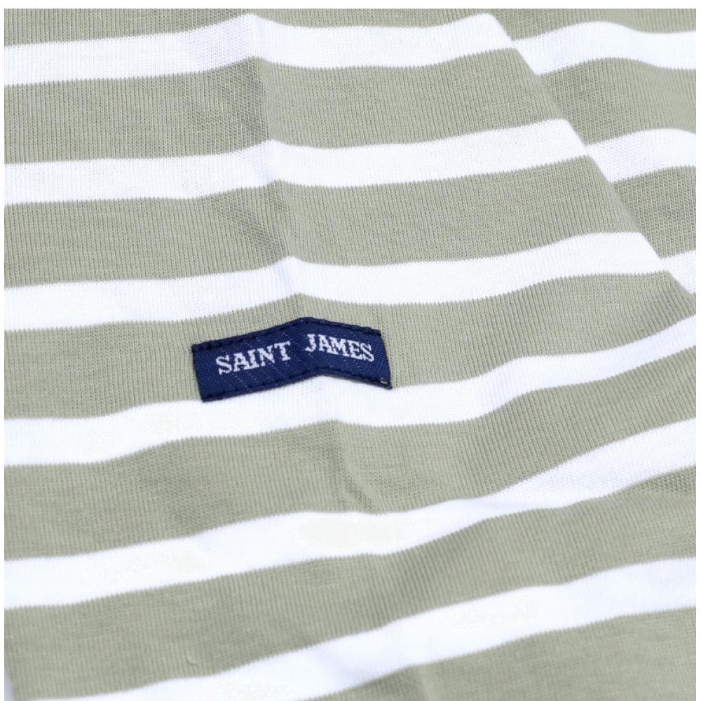 Saint James Unisex Long Sleeve Tee Modern Stripe 9858 Amandier Neige