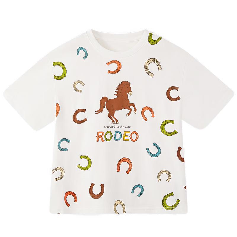 MQD Boys 7A Antibacterial Little Horse Cartoon Short Sleeve T-Shirt 130 грязно-белый