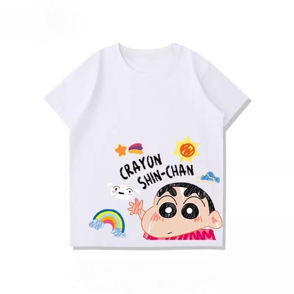 2026 Neue Sommer Kollektion Weiß für Eltern und Kinder, Crayon Shin-chan Familie Reine Baumwolle T-Shirts, Lockere Freizeit Oberteile