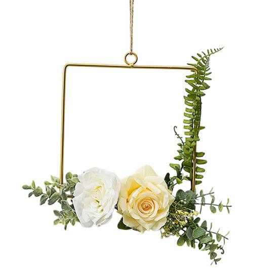 Yousheng Floral Hoop Wreath, Metal Wall Hanging with Flower Decor, Durable Wear-Resistant Floral Hoop Wreath, for Garden Balcony Windowsill