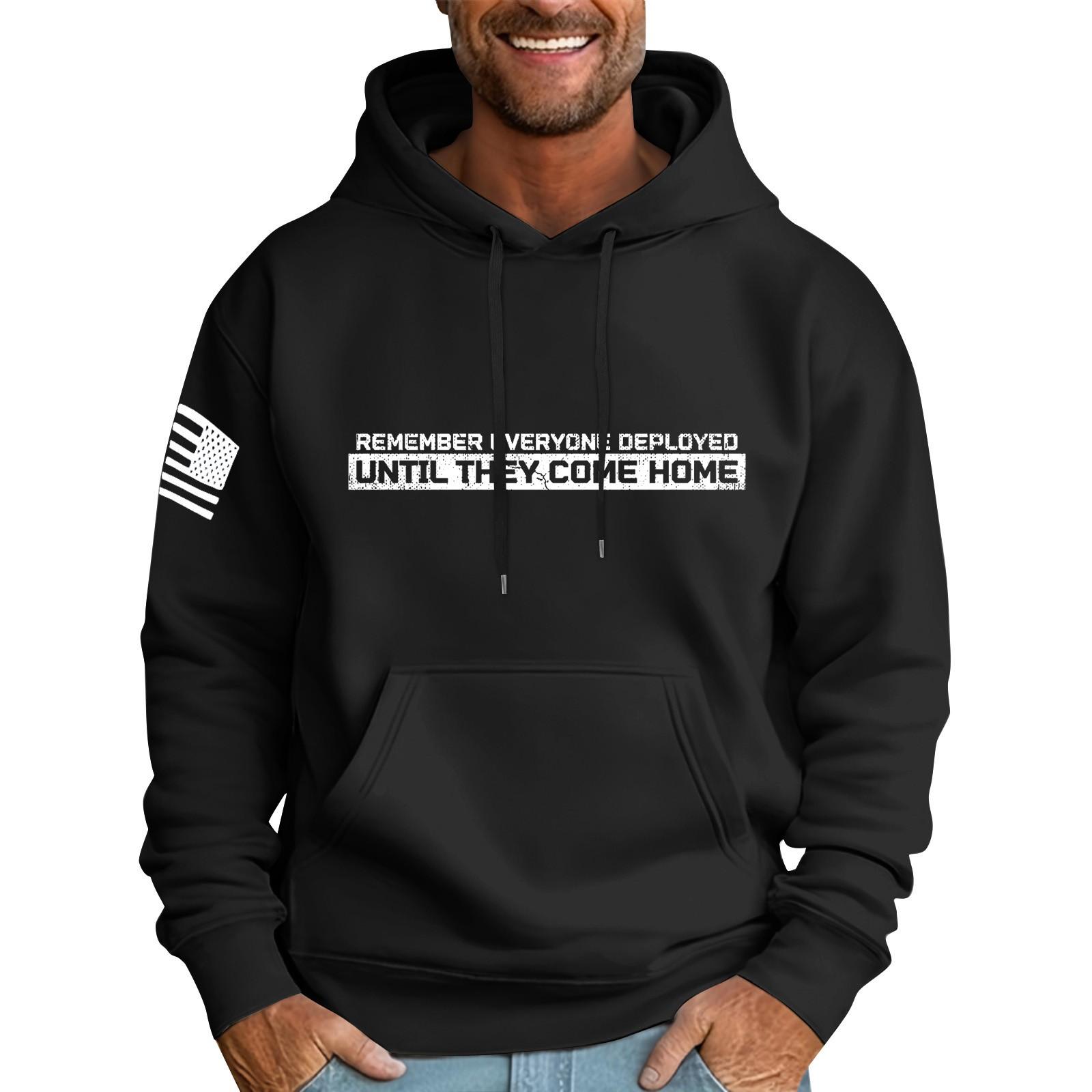 

Мужская свободная толстовка с капюшоном и принтом флага, мужская повседневная модная спортивная толстовка L чёрный