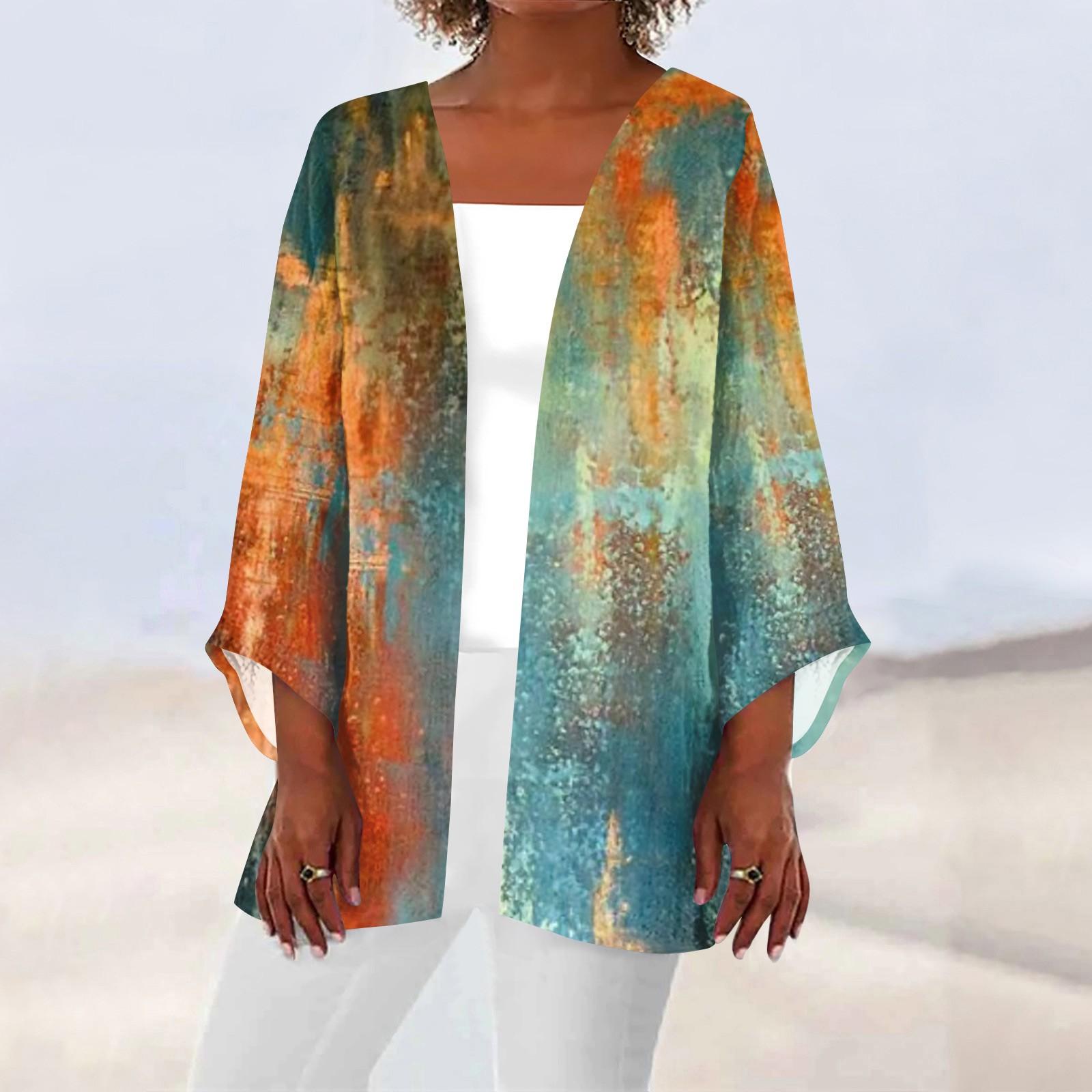 

Женская повседневная модная легкая куртка средней длины с принтом в стиле ретро, ​​кардиган XL оранжевый