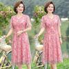 Frauen Sommer Casual Kleid Damen Mittleren Alters Print Kurzarm Plissee Kleider Weibliche Vintage V-Ausschnitt Vestidos