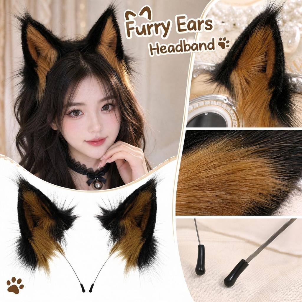 Adjustable Ears Headband - Plush Furry Costume Hair Accessory for Halloween Party Role Play