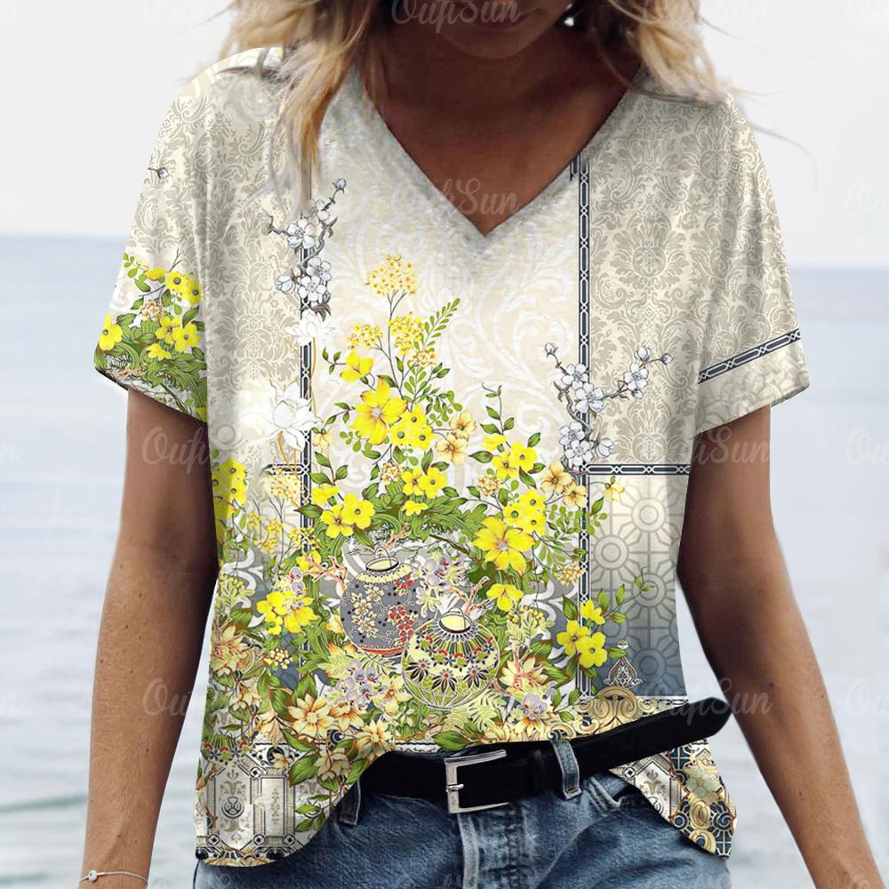 

Женские футболки с круглым вырезом и принтом в стиле барокко, повседневный летний пуловер, свободная футболка с короткими рукавами, футболка большого размера, женская модная одежда, S-4xl 8XL