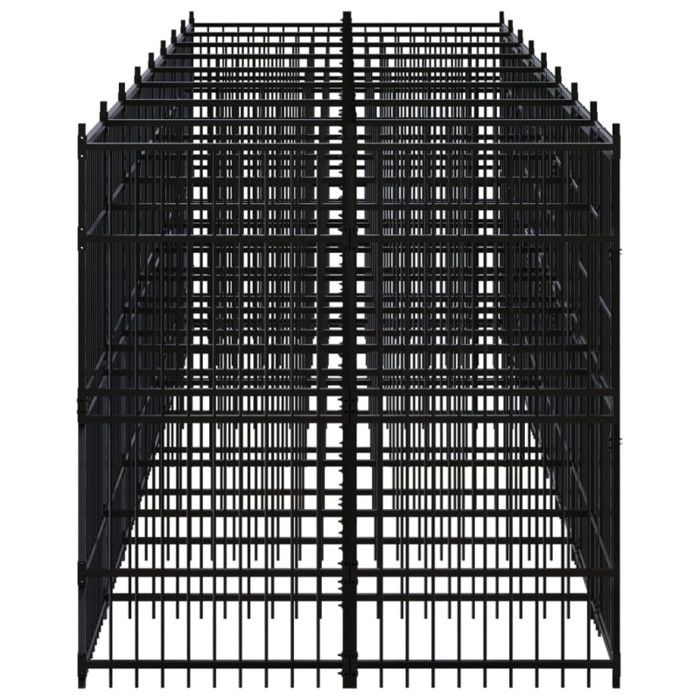 VidaXL Chenil d'extérieur pour chiens Acier 14,75 m², Noir