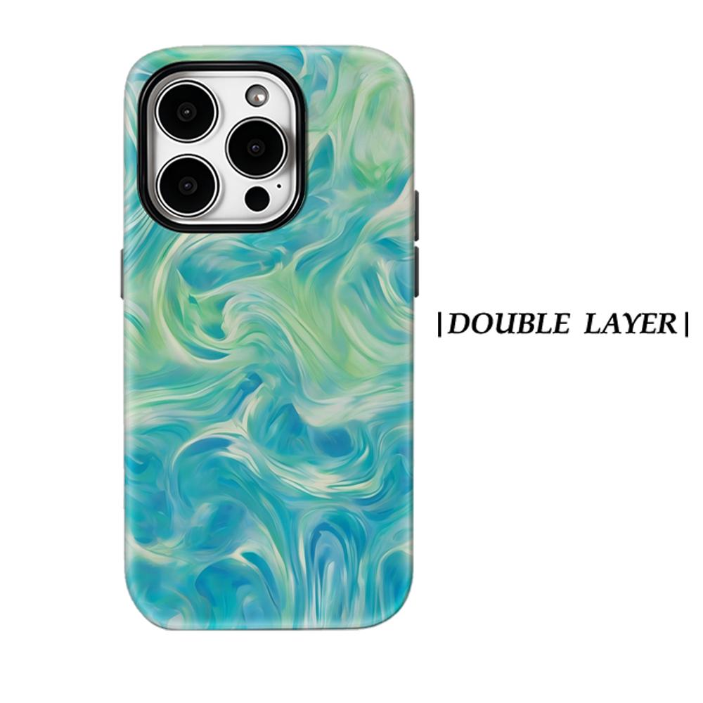 

Teal Green Wave Phone Case for IPhone 17AIR 16E 16 15 14 13 12 11 17 Pro Max Plus Double-layer Back Cover IPHONE13