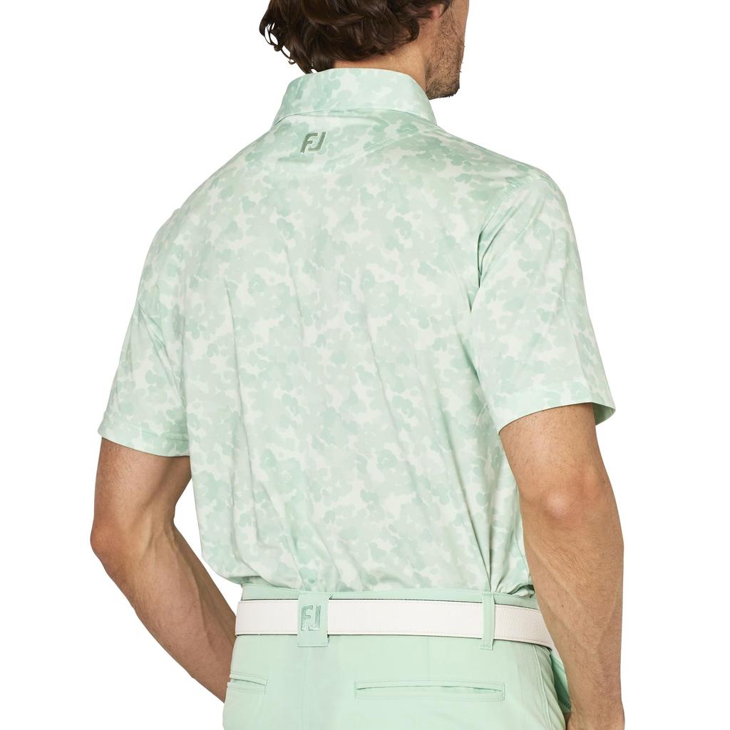 FootJoy Men's Pop Camo Print Short Sleeve Golf Shirt, Pistachio, Size M (FJ-S25-S24, 34573-M)