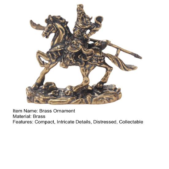 Brass General Figurine Retro Guan Yu On War Horse Statue Distressed Desktop Sculpture Collectible
