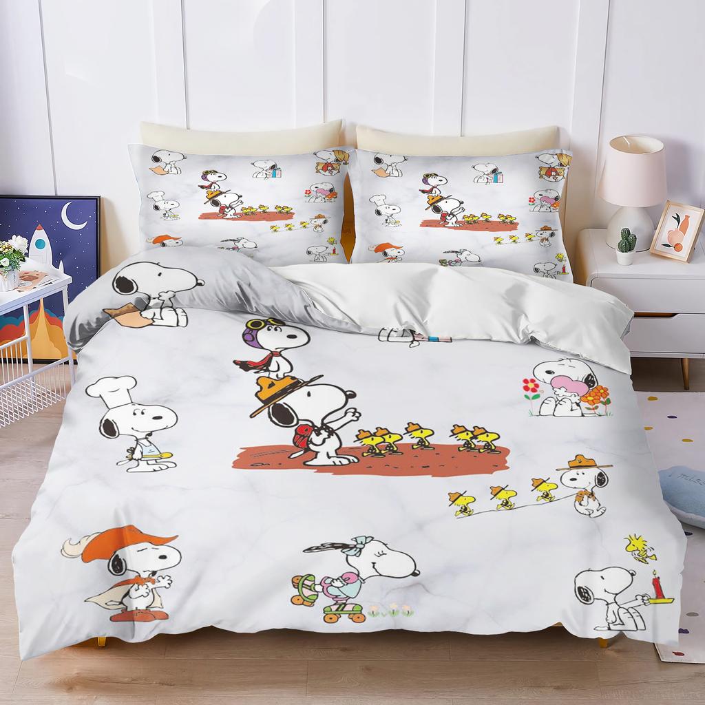Snoopy Bedroom Anime Duvet Set Bedding King Size Luxury Cover 3-Piece Polyester Christmas Decorations Cute Printed Cartoon Home