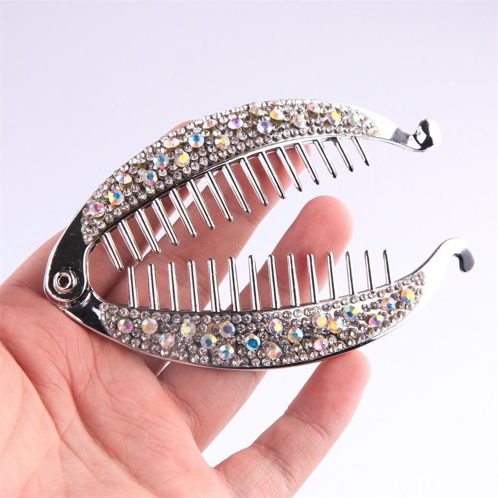 Rhinestone Fish Shape Banana Hair Clips Ponytail Holder for Women Girls Banana Clips Crabs Claws Hair Styling Accessories