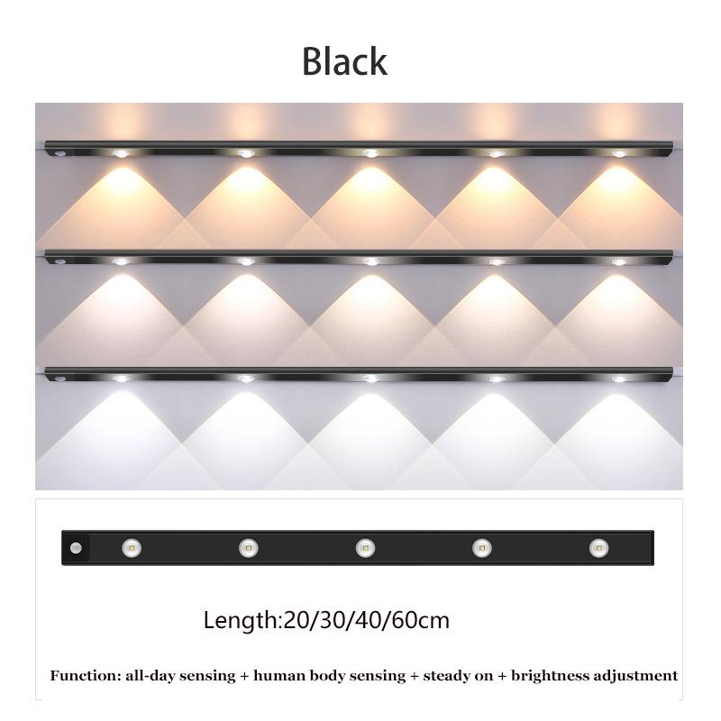 

Ультратонкий датчик движения, перезаряжаемый подсветка под шкафом, USB светодиодная лампа для кухни, шкафа, спальни, гардероба, внутренняя световая полоса 20cm чёрный