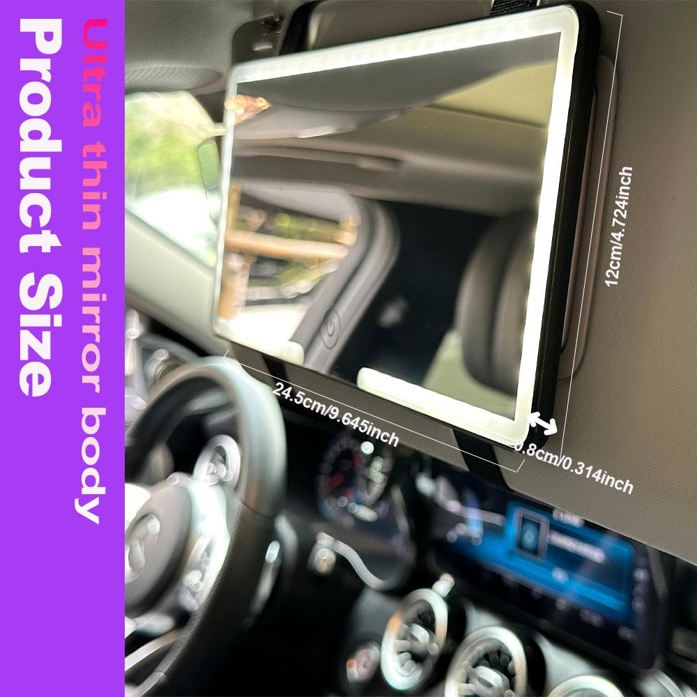 Car Makeup Mirror Sun Visor Plate LED HD Makeup Mirror Girl Women Rechargeable Fill Light Thin Vanity Mirror 3 Brightness Levels