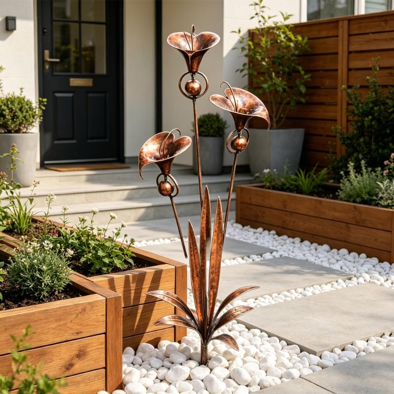 Elegant Copper Calla Lilies Wind Chime Stake With Delicate Bells Included For Backyard Garden Decoration 75cm Height