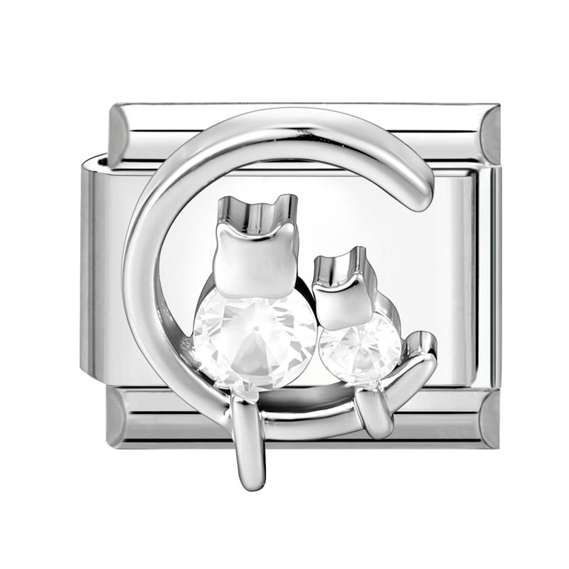 Shiny Y2K Zircon Butterfly Leaf Moon Cat Flower Fish Italian Charm Links Fit 9mm Stainless Steel Bracelet Women DIY Making Gifts