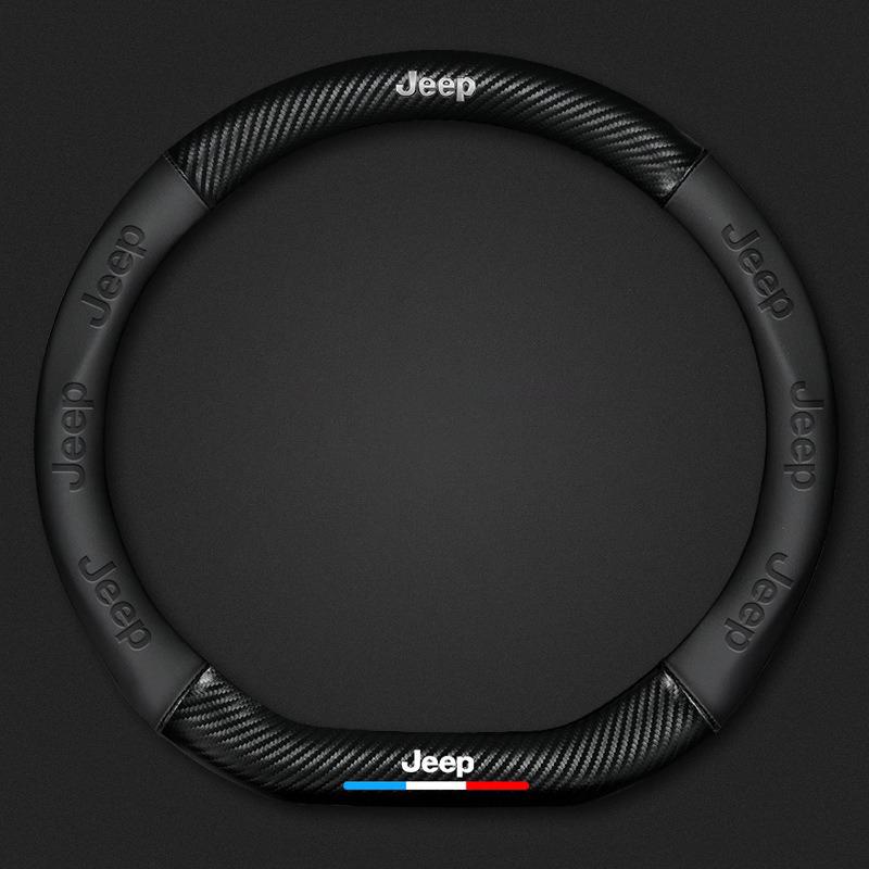 Car Napa Leather Carbon Fiber Texture Steering Wheel Cover For Jeep Grand Cherokee Wrangler Gladiator Compass Renegade Keychain