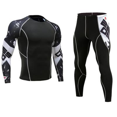 Tuta 2 pezzi/set da uomo stampato abbigliamento sportivo camicia a compressione pantaloni collant fitness rashguard