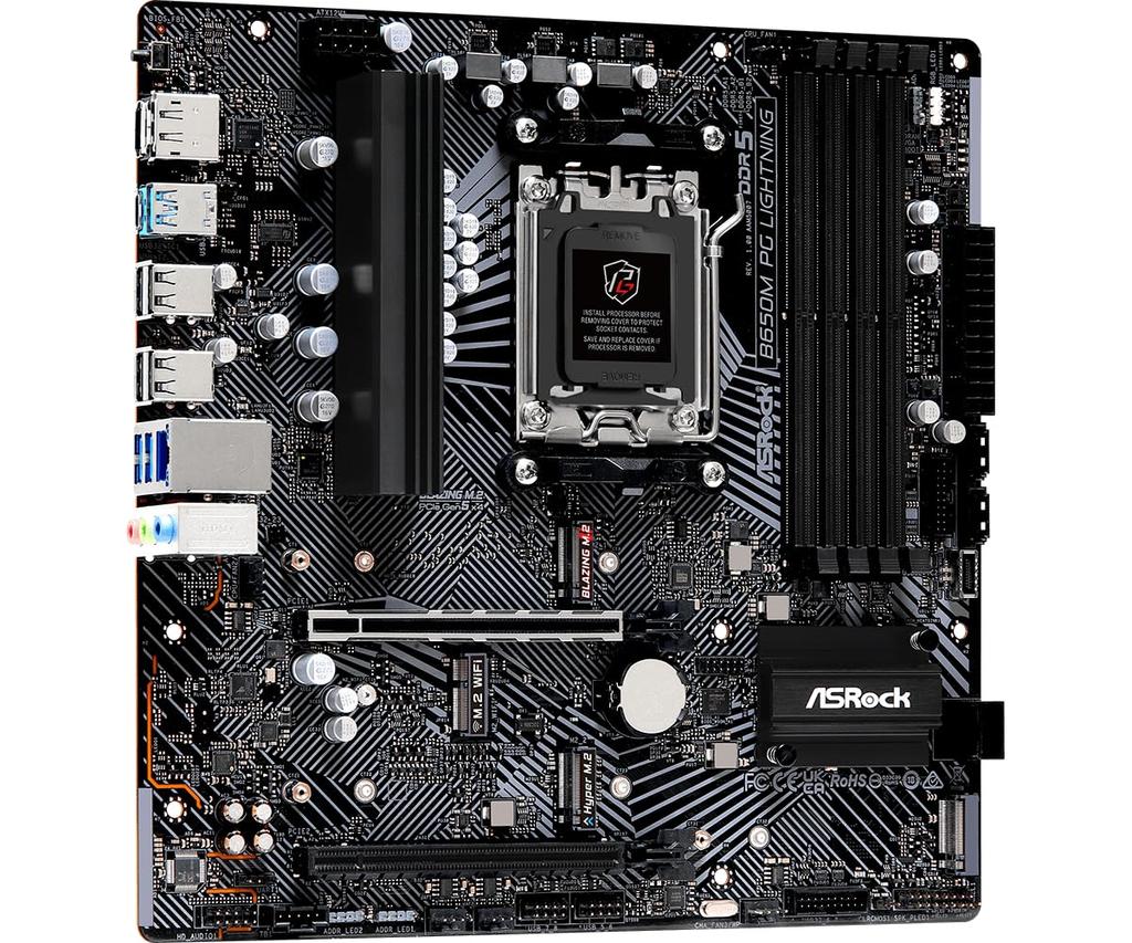 ASRock Motherboard B650M PG Lightning Compatible with AMD Ryzen 7000 Series CPU B650 Micro ATX Motherboard Authorized Distributor (Soket AM5)