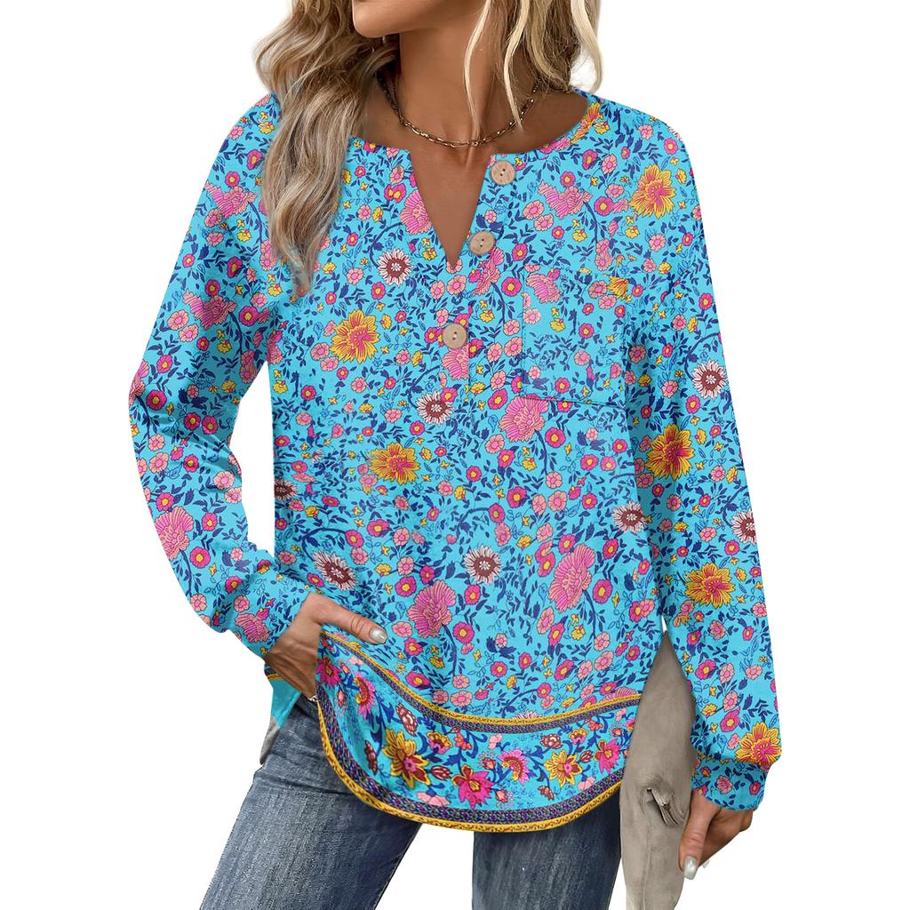 Women's Retro Printed Fashionable Long-sleeved Top