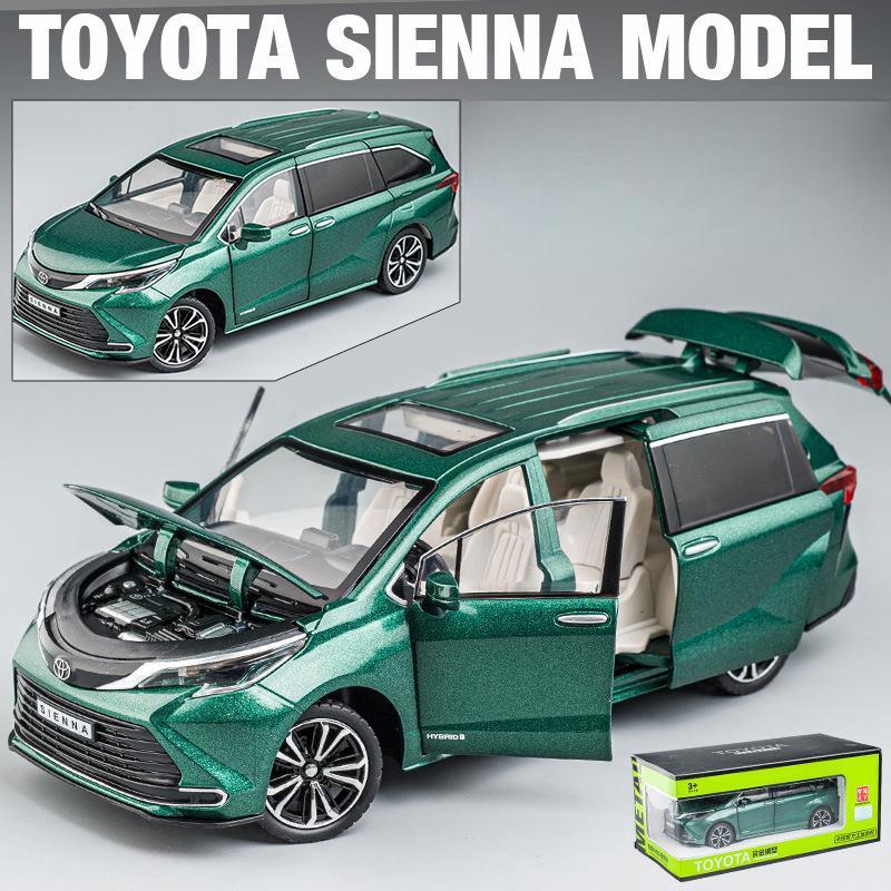

1/24 TOYOTA SIENNA MPV Van Diecast Toy Car Model Miniature Pull Back Sound & Light Doors Openable Collection Gift For Boy Kid зелений