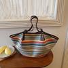 Women's Large Straw Woven Striped Tote - Single Shoulder Crossbody Bag, Casual Travel Handheld Shell Shape
