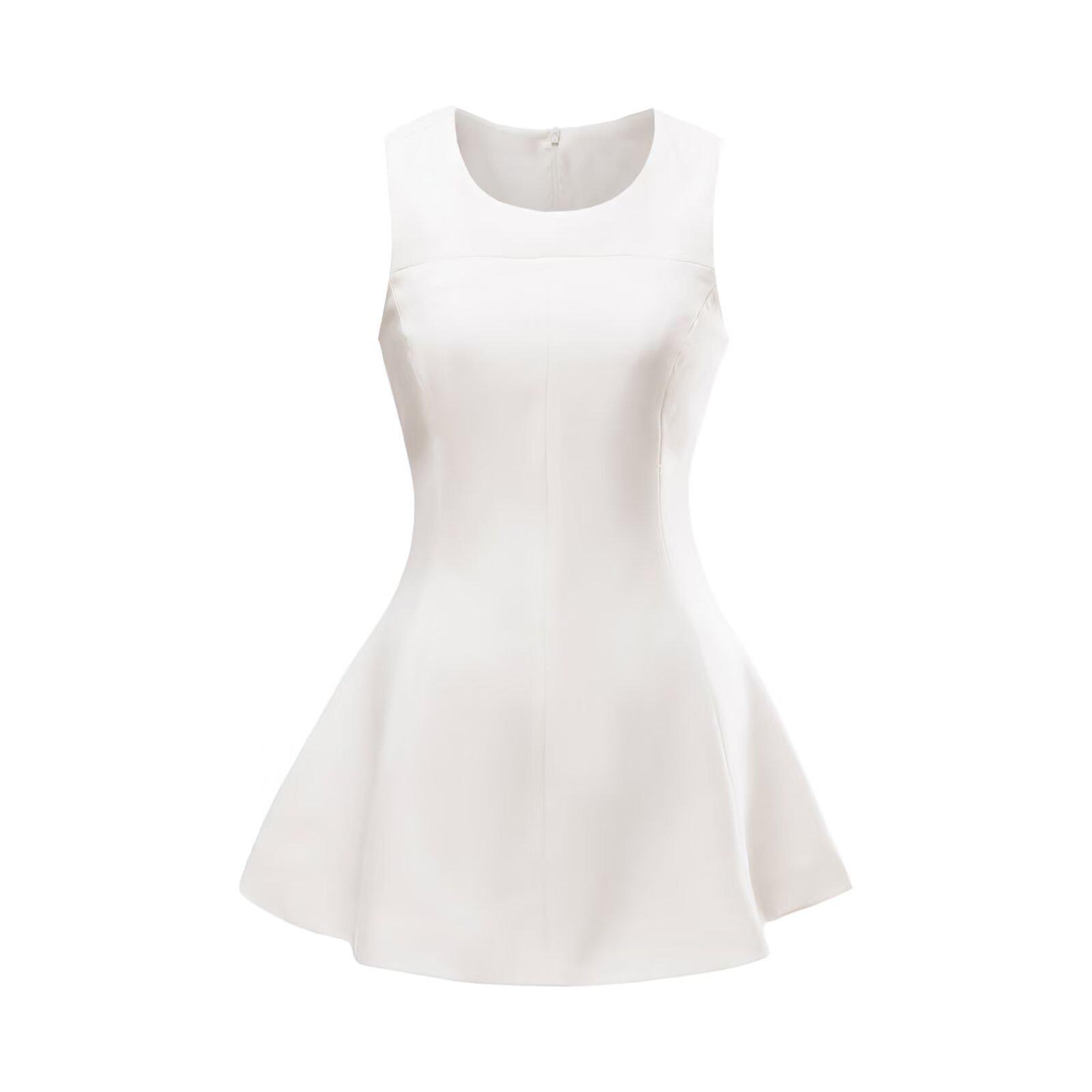 YPFF Trendy Women s Sleeveless Waist-Cinched Solid A-line Dress Extra Small