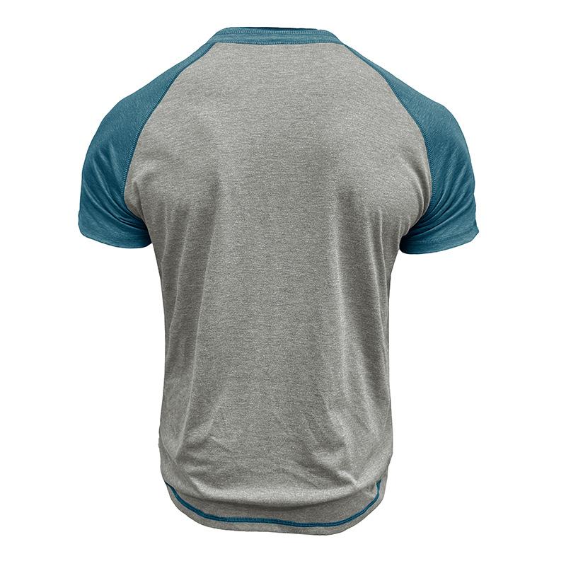 Men's Summer Short Sleeve T-Shirt Fashion Patchwork Henry Collar Button Casual Tees Tops