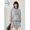 ZIHAN Damen Kapuzenpullover mit Hemdkragen & Falten-Miniröck Set