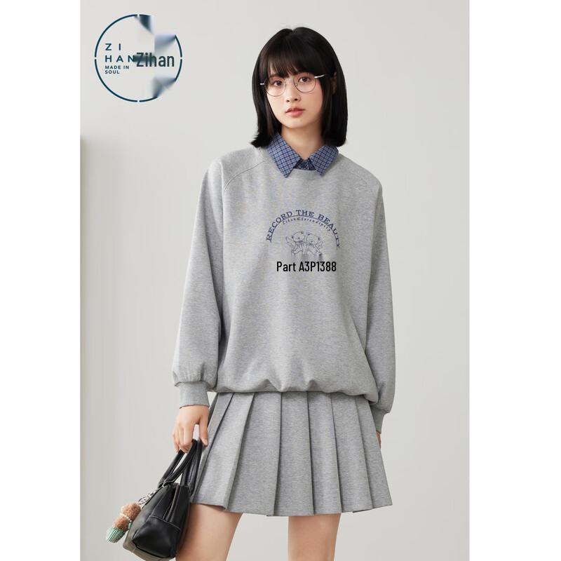 ZIHAN Damen Kapuzenpullover mit Hemdkragen & Falten-Miniröck Set