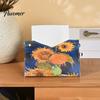 Compact Tissue Box for Bedroom PU Leather Cover with Wild Rose/Sunflower Pattern, Foldable Desktop Organizer, Napkin Holder Portable Storage Bag Case,