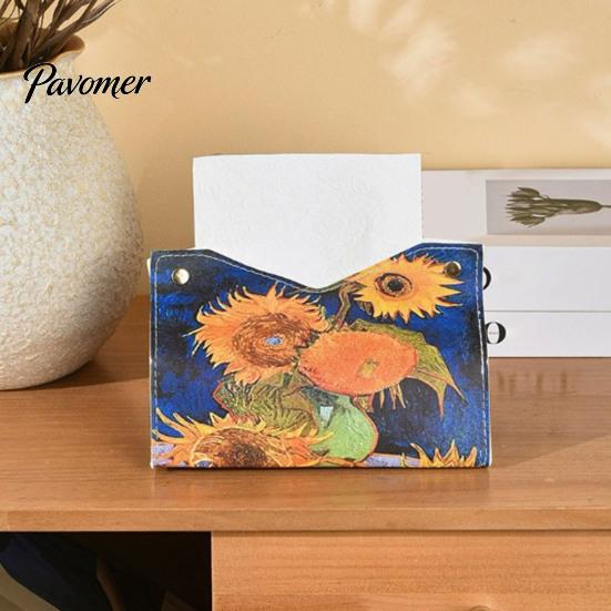 Compact Tissue Box for Bedroom PU Leather Cover with Wild Rose/Sunflower Pattern, Foldable Desktop Organizer, Napkin Holder Portable Storage Bag Case,
