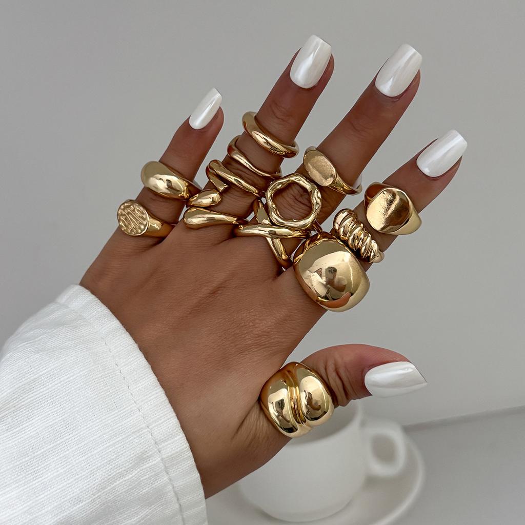 Vintage Smooth Adjustable Joint Open Rings for Women Exaggerated Gold Color Geometric Finger Rings Hip Hop Daily Jewelry Gift New