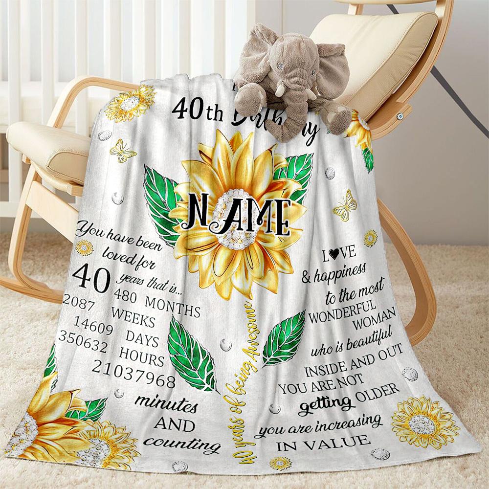 Happy 40th Birthday Personalized Text Blanket Lightweight Personalized Blanket Durable Comfort Versatile for Office Chair Sofa Picnics Living Room