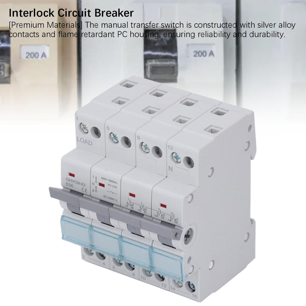 Dual Power Manual Transfer Isolating Switch 4P 63A DIN Rail Backup Power Changeover Switch Interlock