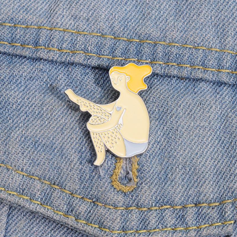 Creative Cartoon Girl Brooch Featuring Cute Yellow Hair And Fluffy Legs For Fun Fashion Accessories