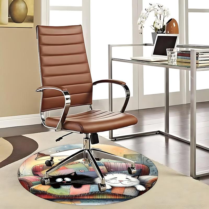

1pc Anime Design Round Carpet Cute Cats on Colorful Quilt Chair Mat, Non Slip Rug for Office & Home Decor 80cm