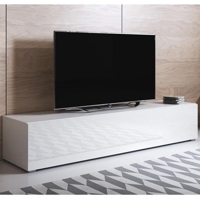 Meuble TV - LUKE H2 - 160 X 32 X 40cm - Blanc Finition Brillante - 3 Compartiments